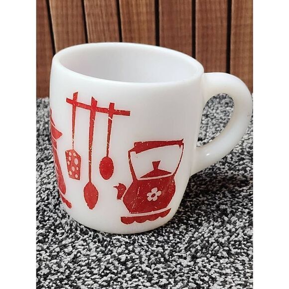 Hazel Atlas Milk Glass Dutch Treat Coffee Mug Vintage - Picture 2 of 7